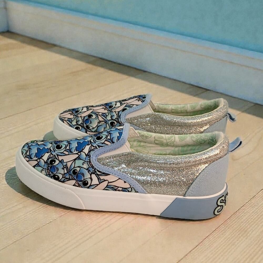 Lilo & Stitch Big Girls Blue/Silver Slip-on Sneakers w/Awesome Graphics - Size 2